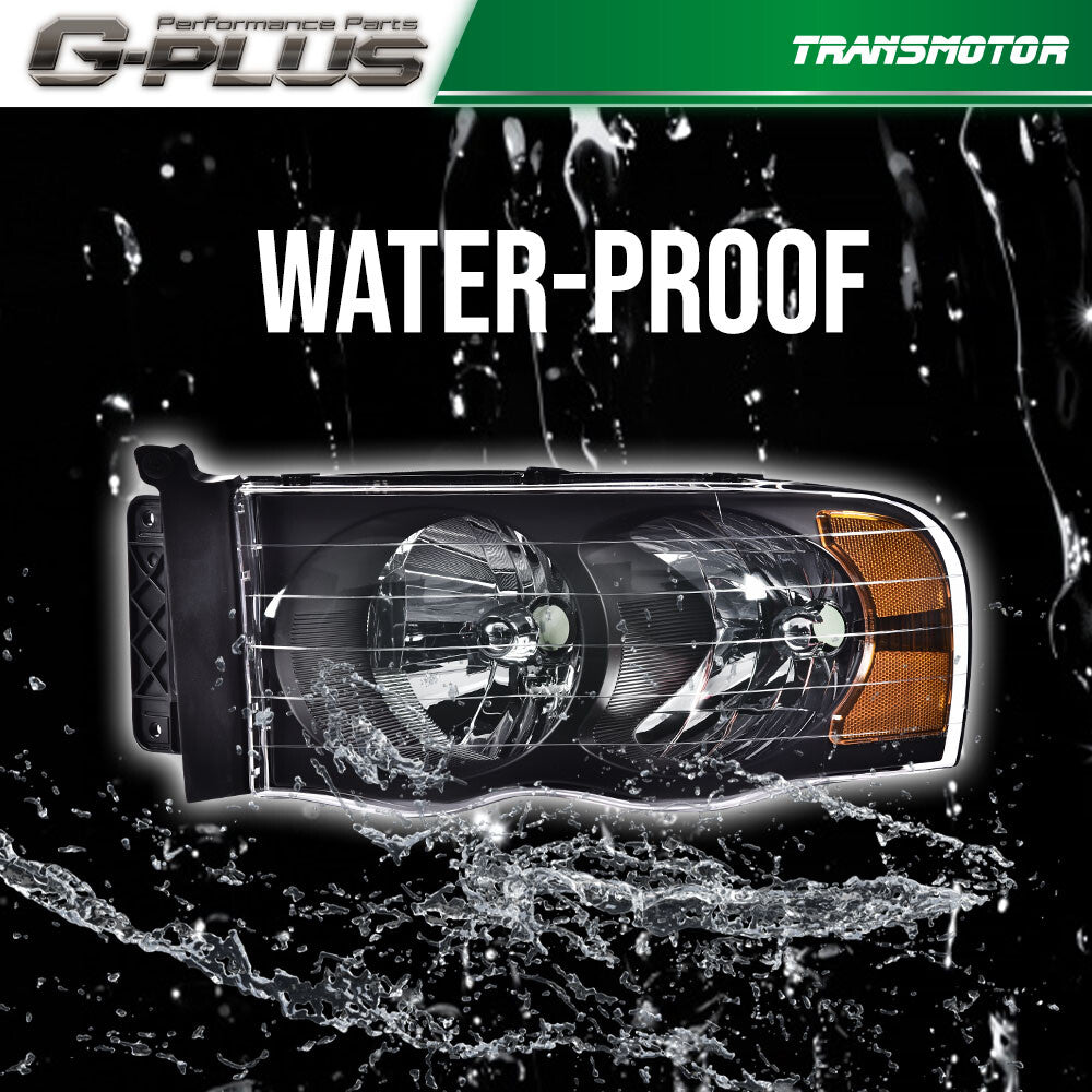Suitable for 02-05 for Dodge for Ram 1500 2500 3500, black housing headlights and left and right lights.