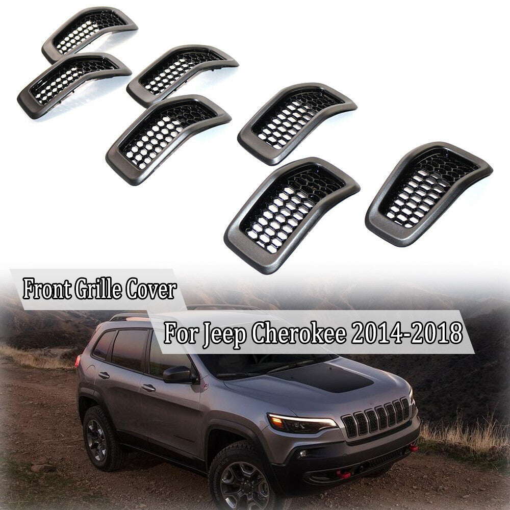 Grey front grille honeycomb insert barbecue cap trim for Jeep Cherokee 2014 - 2018