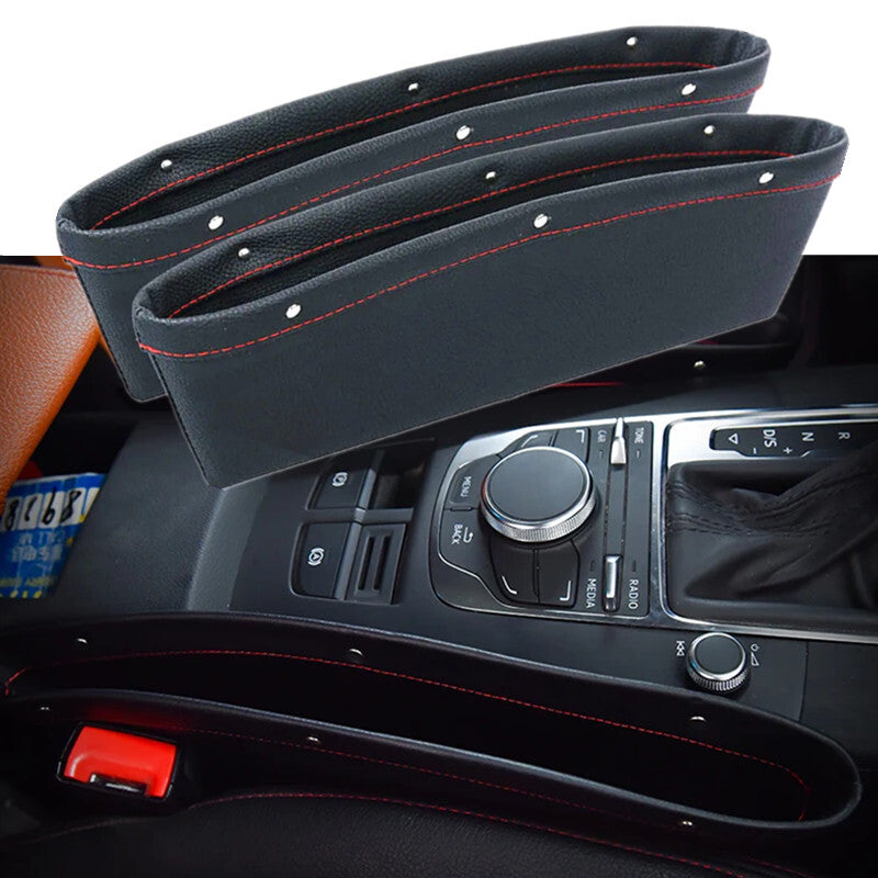 2x Black Car for Seat Crevice Gap Storage Bag Slit Box Organizer PU Leather Pocket