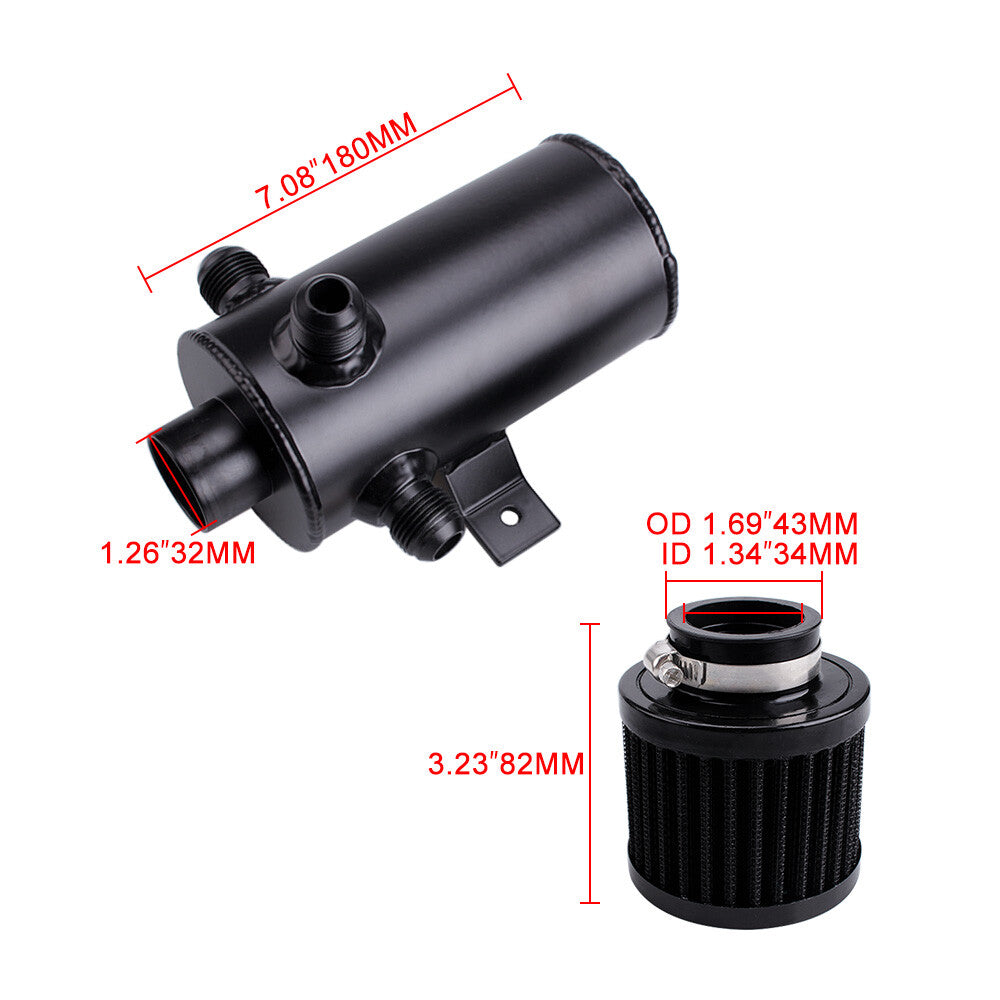 Oil Catch Tank Can Aluminum 3-AN10 Port Baffled Breather Filter 750ml Reservoir