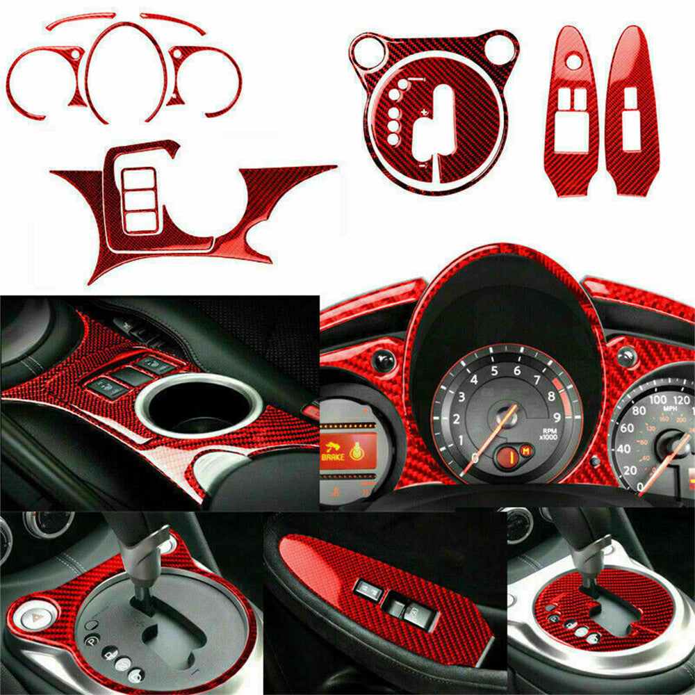 12Pcs Red Carbon Fiber Full interior Set Kit Cover Trim for Nissan 370Z 2009-20