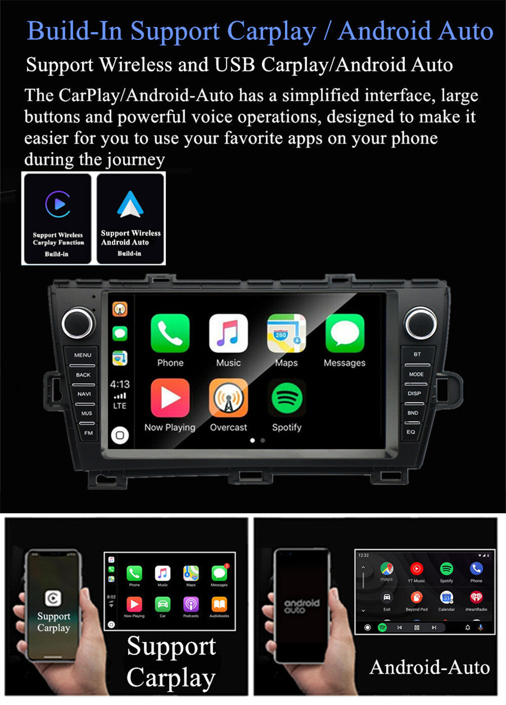 For 2010-2015 for Toyota Prius Stereo Radio 9 Android 13.0 GPS Head Unit Carplay FM