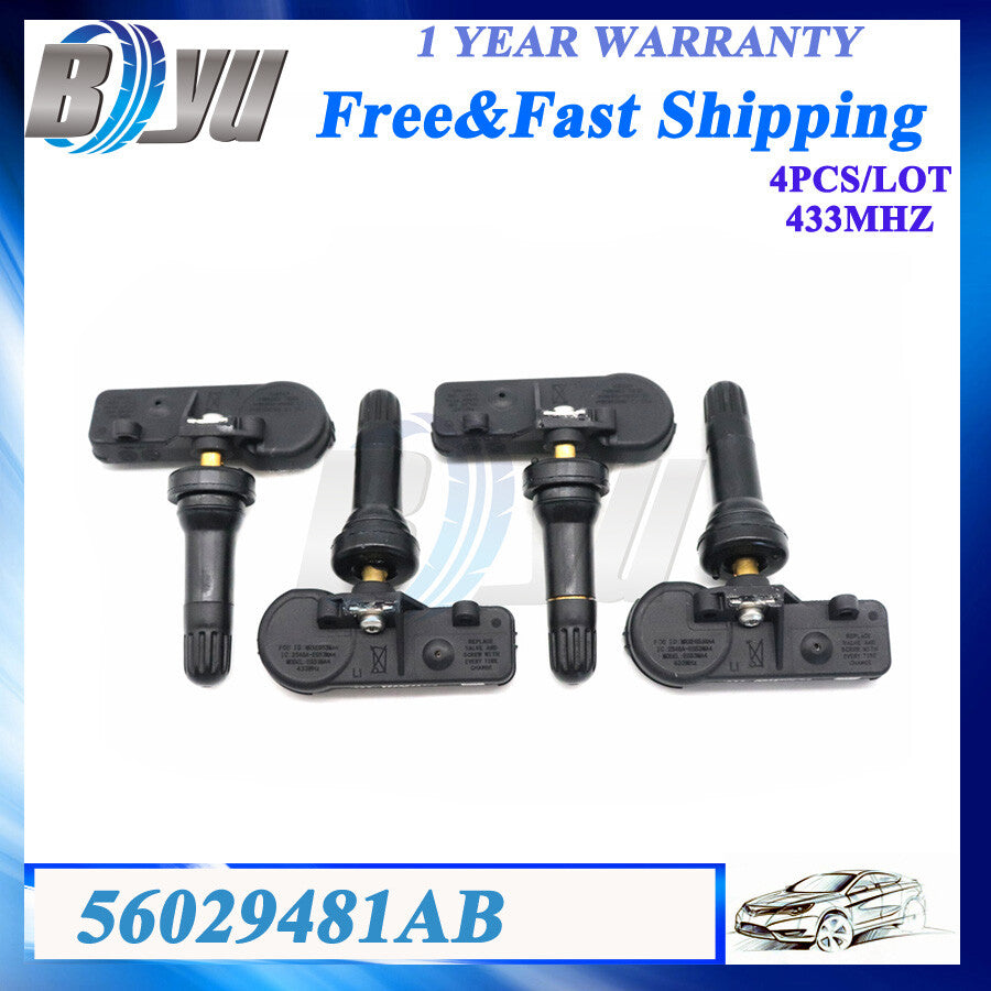 4x 56029481AB TPMS Tire Pressure Sensor for Dodge for Ram 1500 for Jeep Commander 433MHz