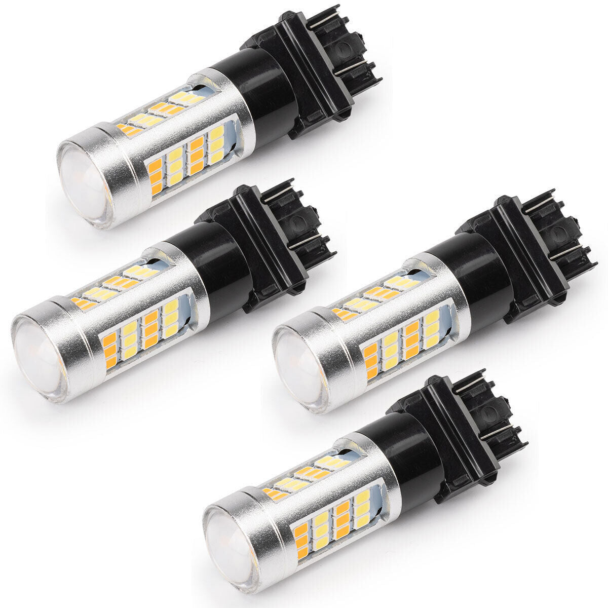 4PCS White/Amber 3157 6000k LED DRL Switchback Turn Signal Parking Light Bulb