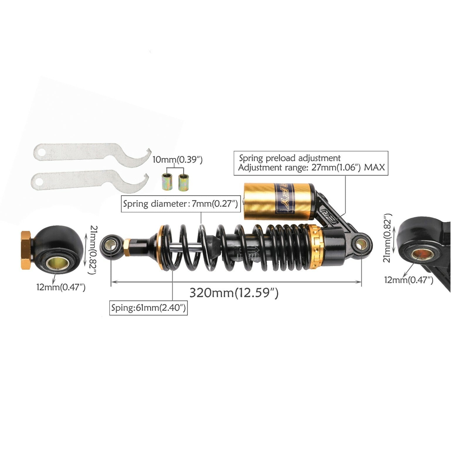 A pair of 320mm 12.5-inch all-terrain vehicle/motorcycle rear shocks for the for Honda Trail CT70 Quad