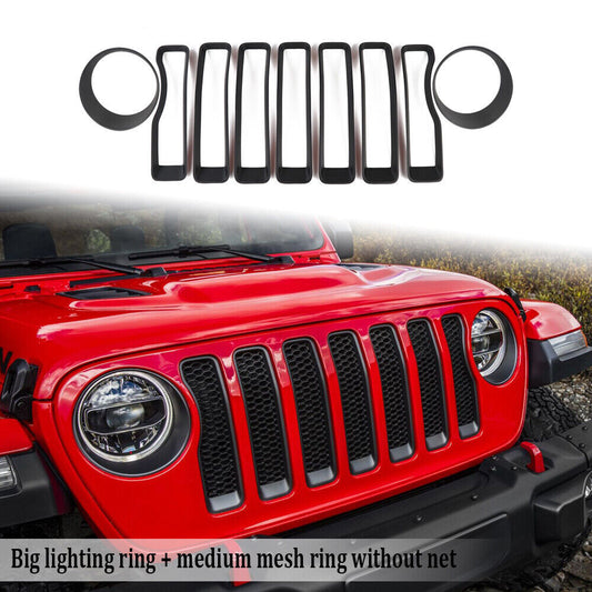9-piece headlight and grille insert ring cover trim for Jeep for Wrangler JL18+