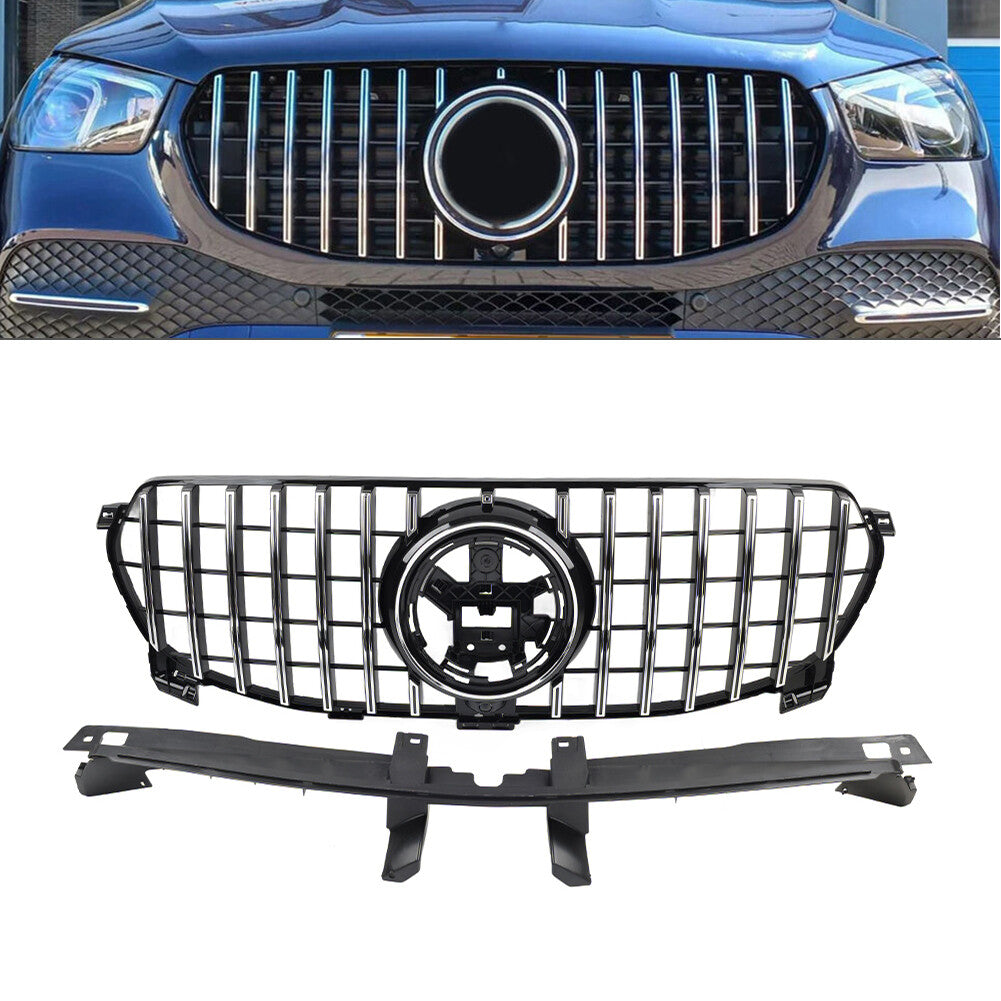 Chrome GTR Style Front Bumper Hood Grille for Benz GLE Class W167 2020-2023 ABS