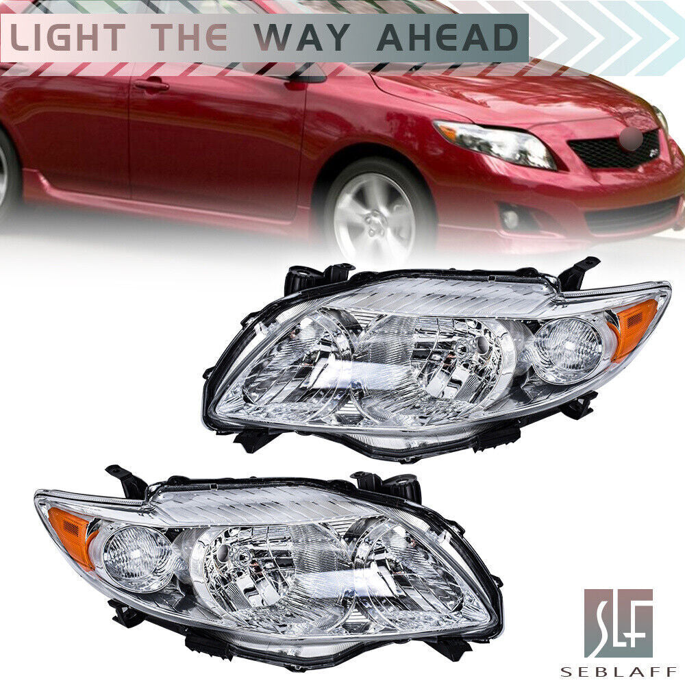 LHRH headlights for 2009 and 2010 for Toyota for Corolla CE LE with chrome housings.