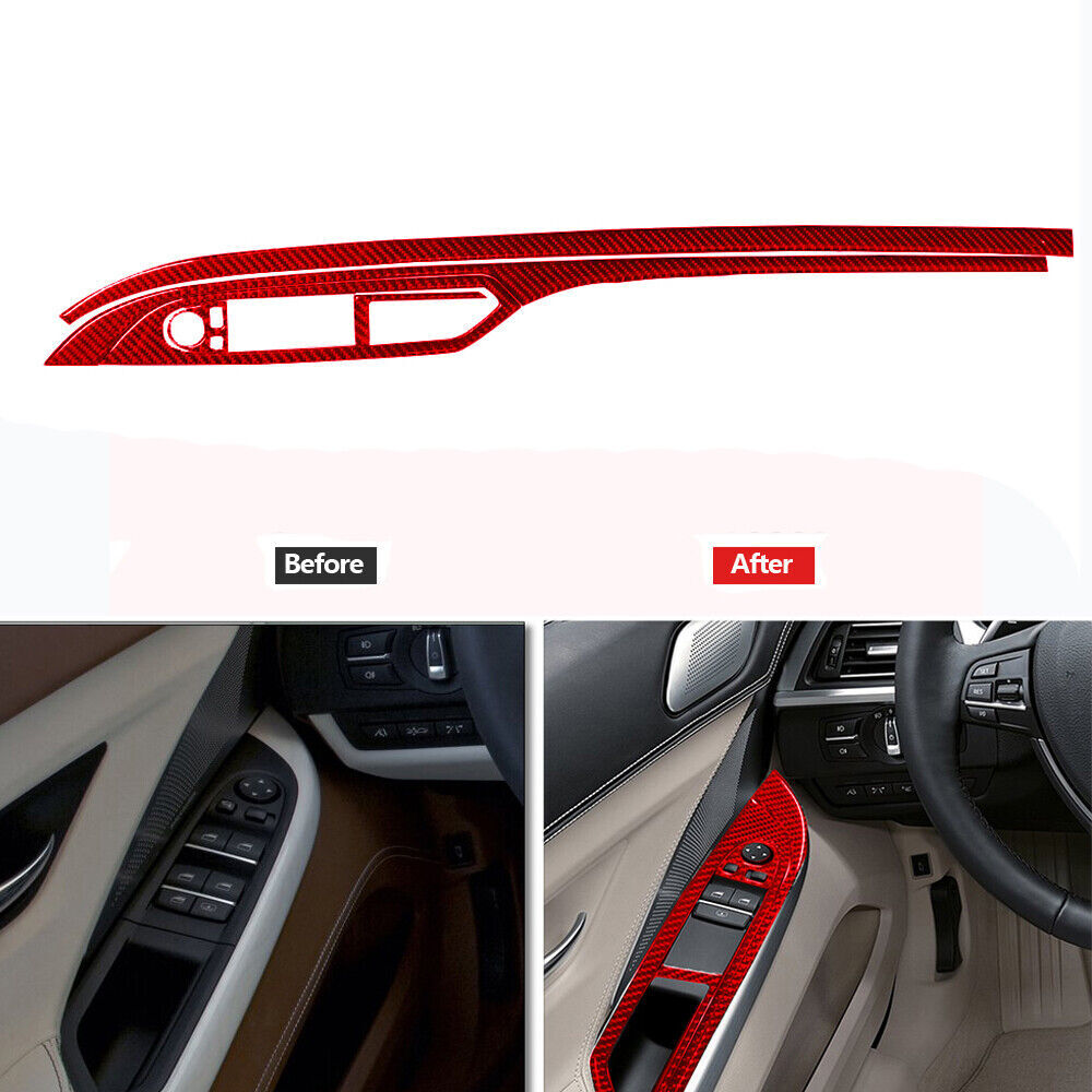 Red Carbon Fiber Driver Window Switch Panel Cover Trim for BMW 6 Series F12 F13