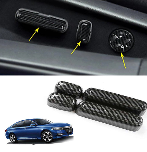 5pc Carbon Fiber for Seat Adjust Handle Button Cover Trim for Honda Accord 2018-2020