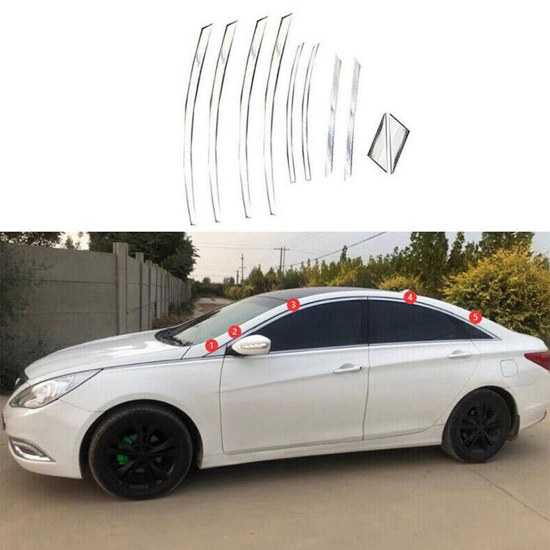 10P Chrome Steel Upper Window Sill Molding Strip Trim for Hyundai Sonata 2011-14
