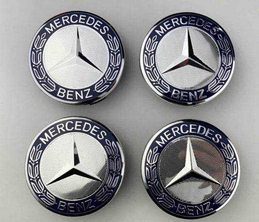 4 x 75mm dark blue for Mercedes-Benz alloy wheel center caps, 75mm badges, wheel hub badges