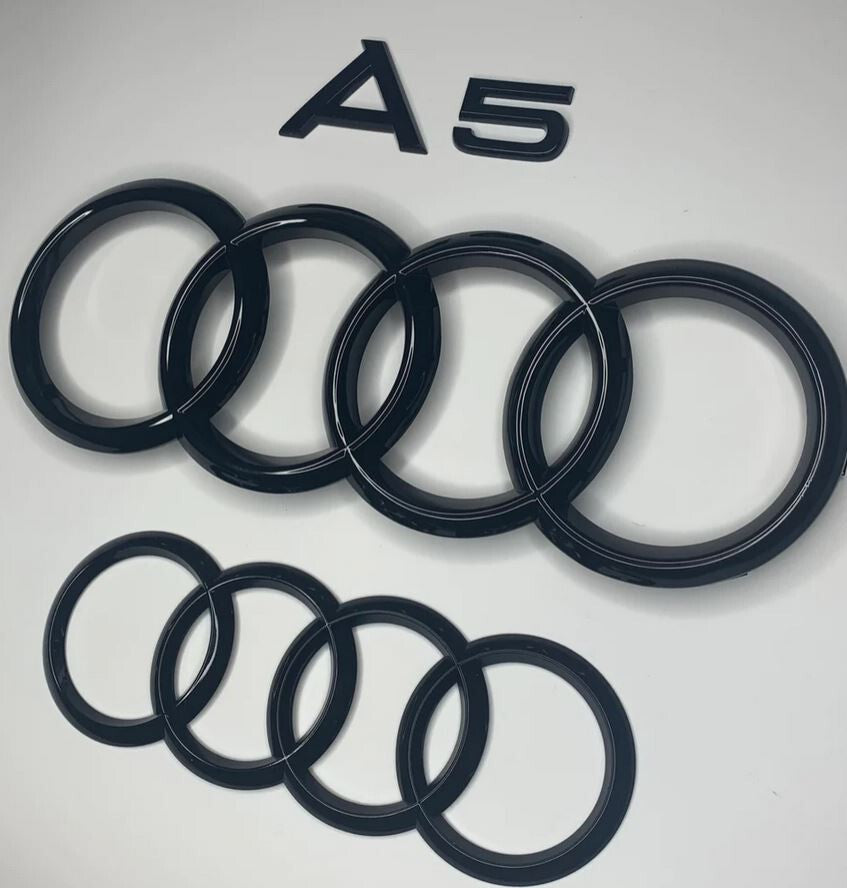 Hooded grille rear ring badge set for Audi for A5,trunk boot sticker, glossy black.