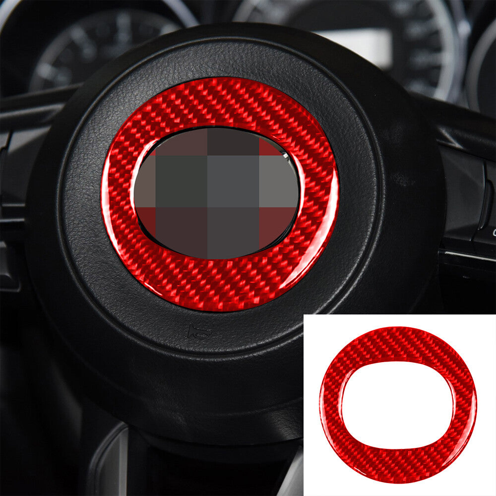 Red Carbon Fiber Interior Steering Wheel Center Ring Trim for Mazda CX-5 2017-21