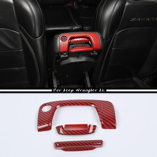 Suitable for 2018-2023 for Jeep for Wrangler JL Red Carbon Console Armrest Box Switch Cover Trim