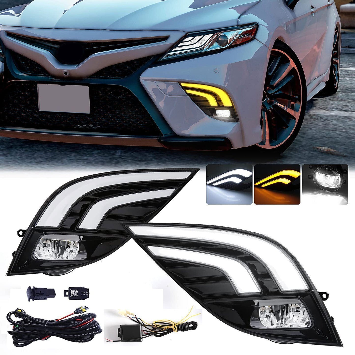 for Toyota for Camry SE XSE TRD 2018-2020 DRL Daytime Running Light Fog Lamps Kit