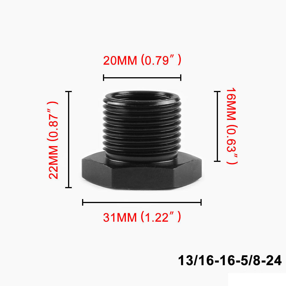 2pcs Aluminum 5/8x24 to 13/16x16 Automotive Threaded Oil Filter Adapter Black
