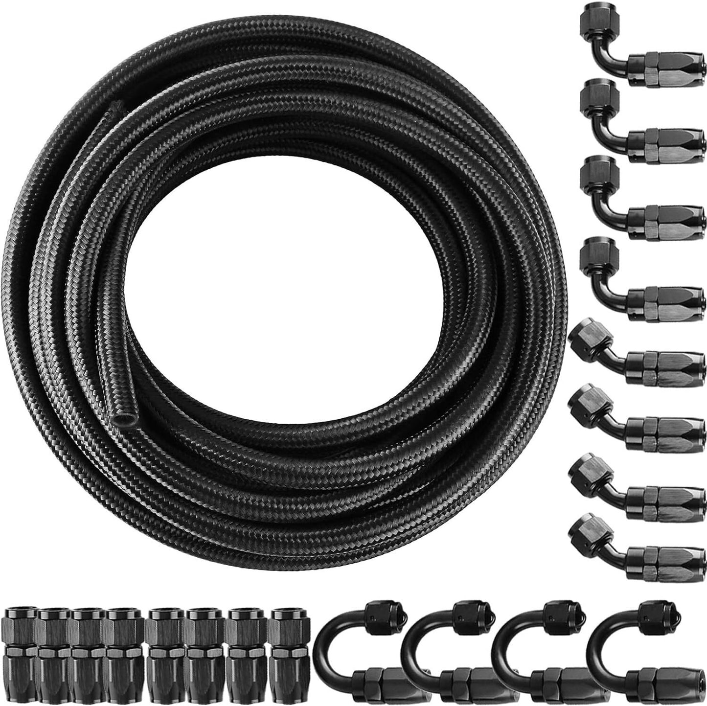 AN10 Stainless Steel Nylon Braided Oil/Gas Fuel Line Hose 10AN Fuel Line Kit 20'
