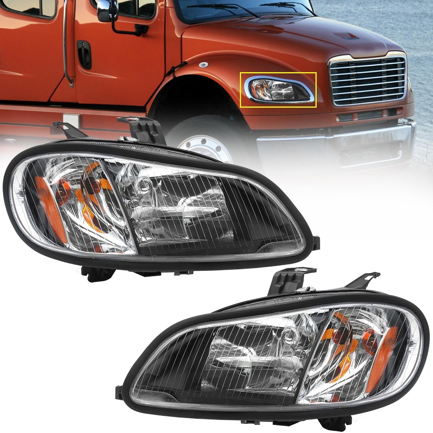 For 2004-2013 for Freightliner M2 - Left Right Headlamps Headlight Assembly Black