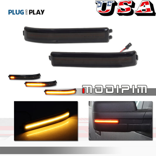 Two-piece smoked lens mirror LED side light turn signal reflector for Ford F-150 09-14