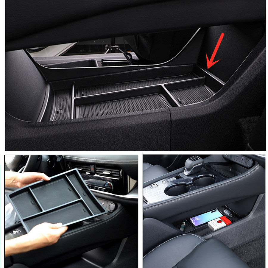 Gear shift panel storage box suitable for Nissan Rogue 2021 - 2023 VC with decorative cover.