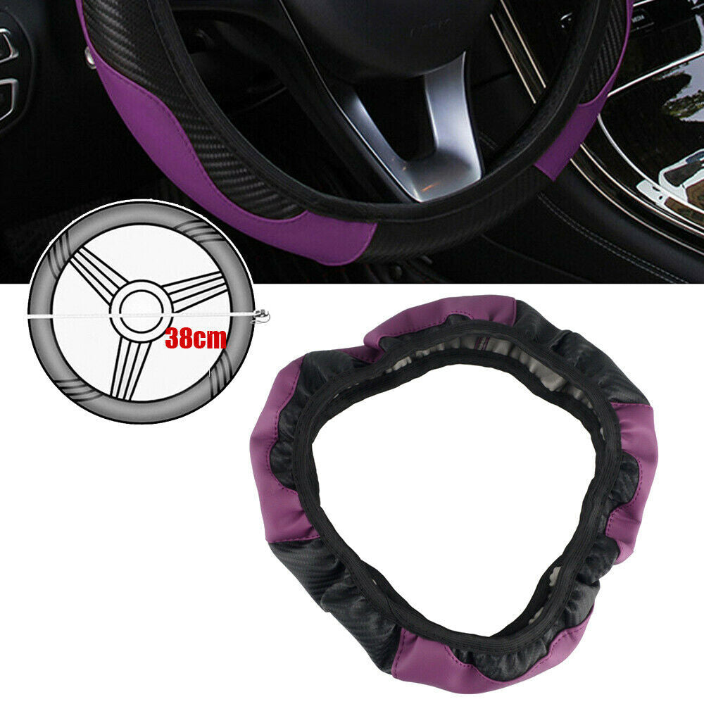 Universal Purple Microfiber Leather Car SUV Steering Wheel Cover 15 Accessories