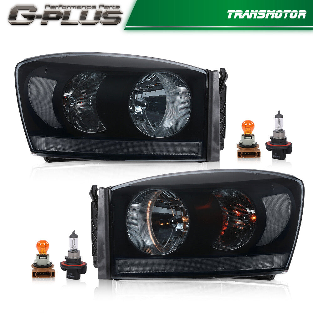 Suitable for 2006, 2007, and 2008 for Dodge for Ram 1500, 2500, and 3500 models. Smoke lens black headlights.
