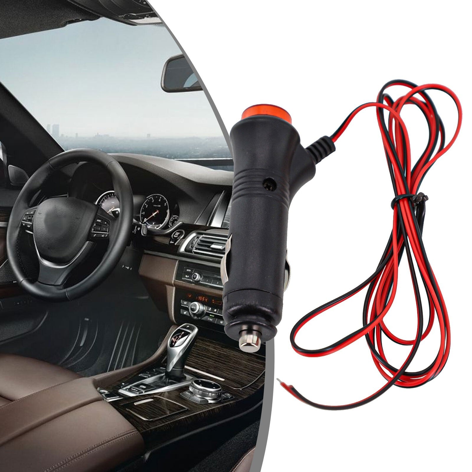 Reliable power cord with switch, ideal for in-vehicle installation.
