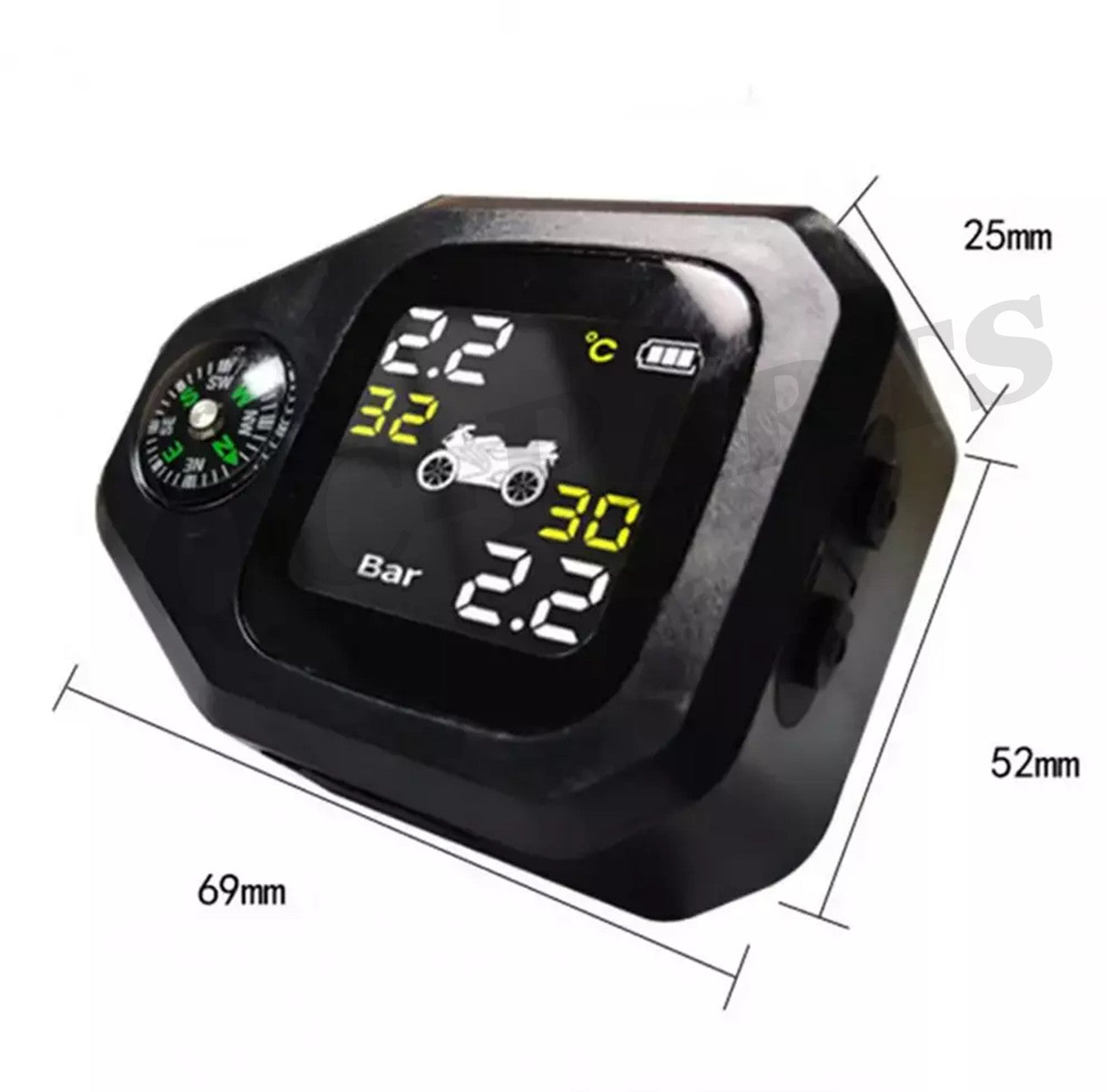 TPMS motorcycle tire pressure monitoring system compass with 2 external sensors