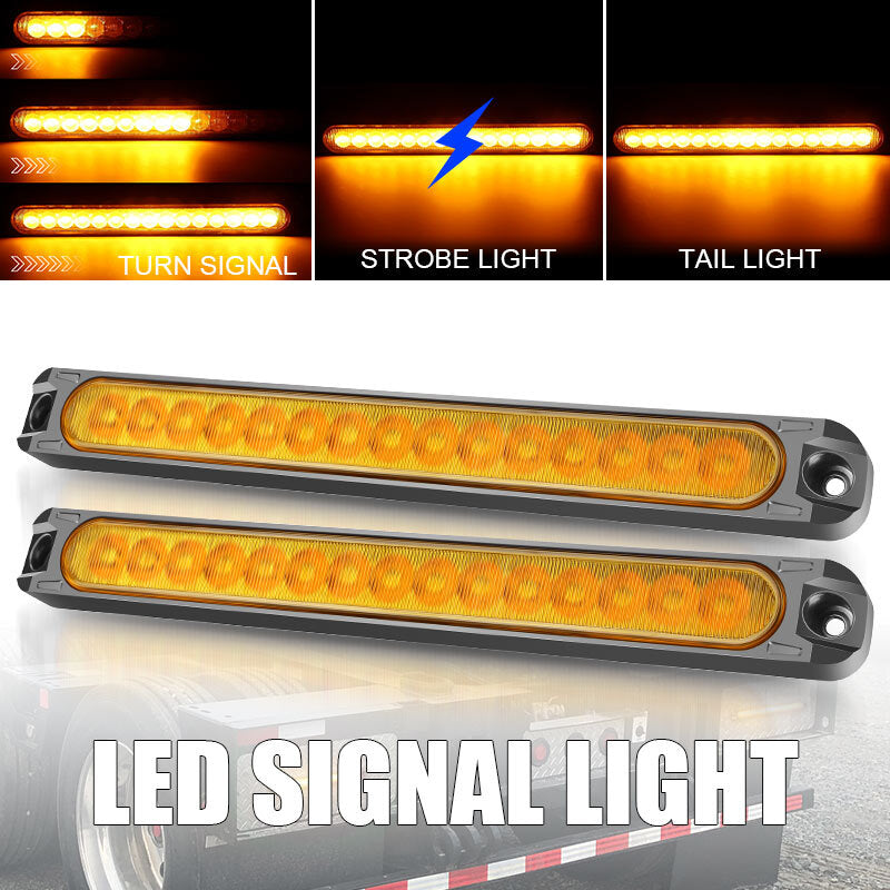 2X 10 Yellow 15LED Trailer Truck RV Stop Flowing Tail Rear Brake Turn Light Bar