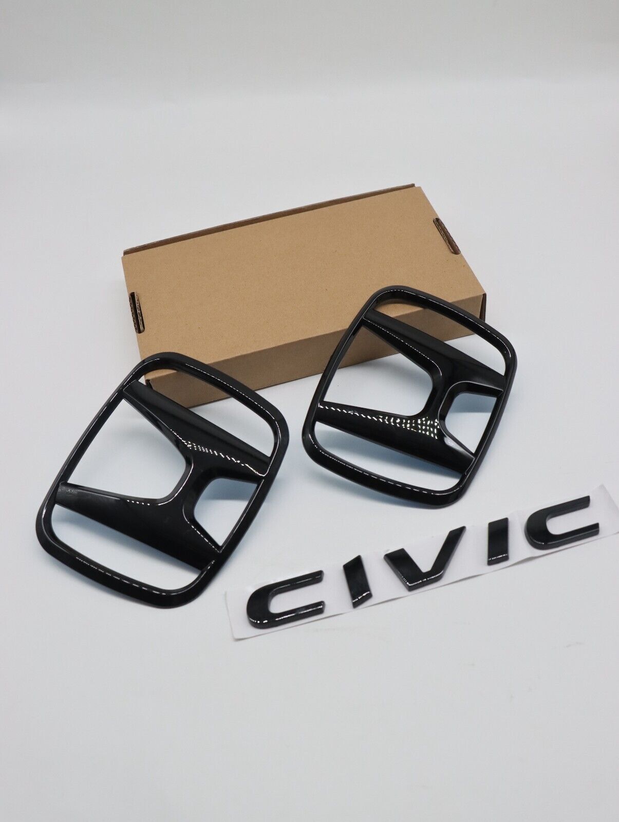 GLOSS BLACK EMBLEM BADGE For H+ for CIVIC FC FK 2015-2021 Sticker Front  Rear KIT