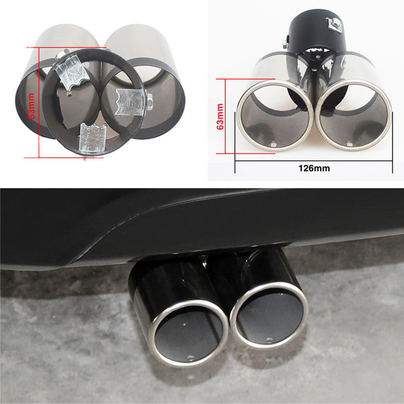Car Dual Pipe Stainless Steel Exhaust Pipe Muffler Tip Black Silver Tail Y-Pipe