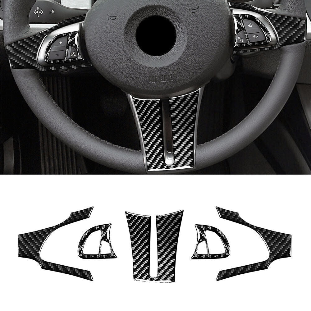 5 Pcs Steering Wheel Kit Cover Trim Black for BMW Z4 E85 2003-2008 Carbon Fiber