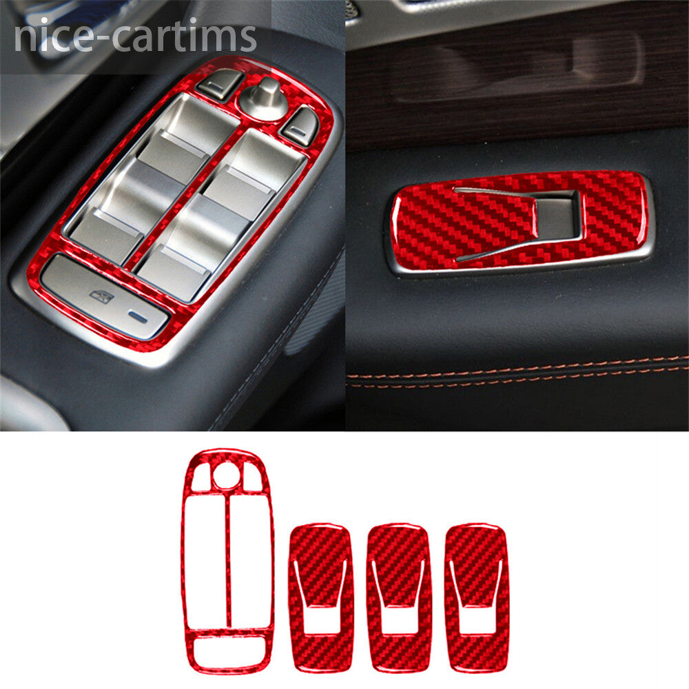 4¡ÁRed Carbon Fiber Window Lift Switch Button Panel Cover for Jaguar XF 2009-2011