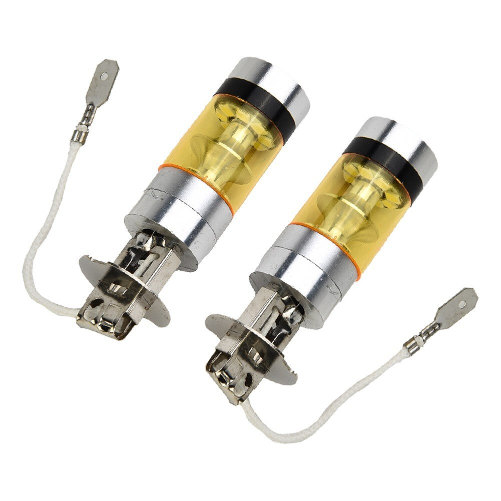 12V-24V 2828 Car Yellow LED Turn Signal Light H3 2000LM 4300K Bulb Set