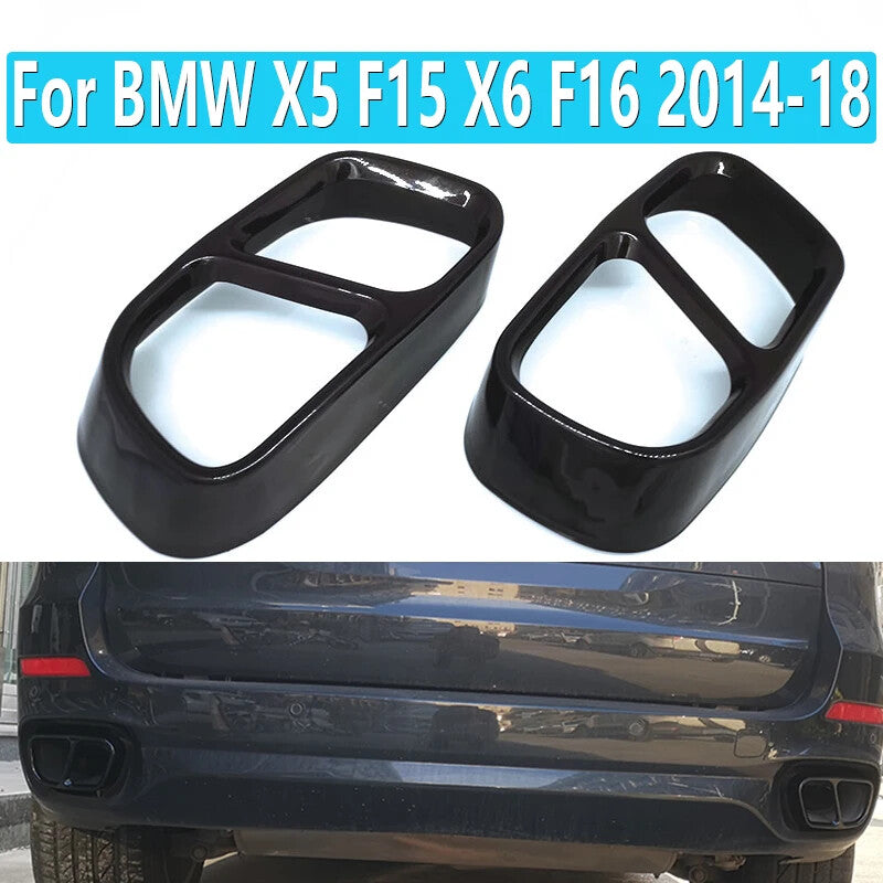 A pair of stainless steel black exhaust tip cover car stickers for BMW X5 and X6 (2014-18)