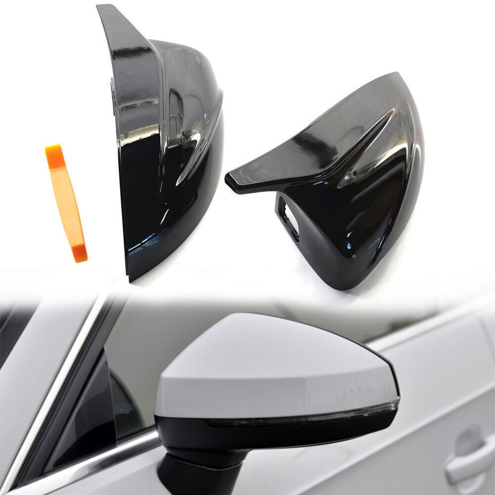 Pair Side Wing Mirror Covers Rearview Cap Gloss Black for Audi A3 S3 2014-2020