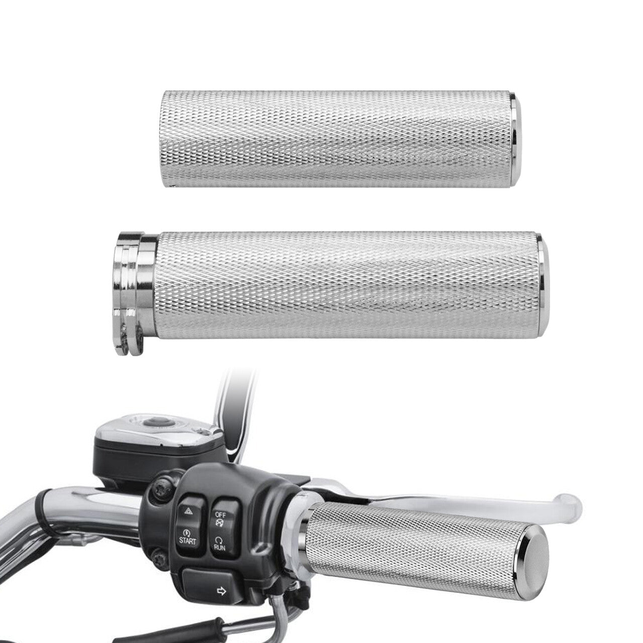 1 Chrome Handlebar Hand Grips for Harley Touring Road King Electra Glide 96-07