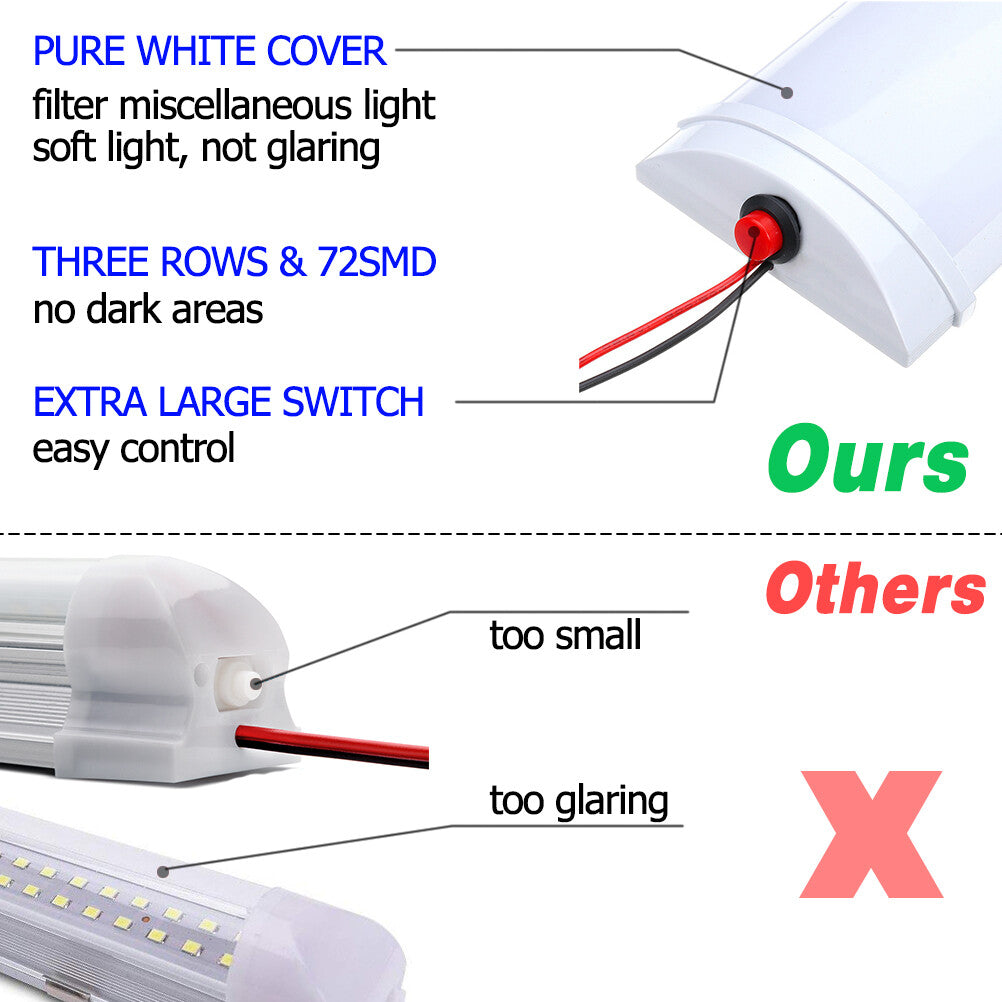 72LED Car Interior White Strip Work-Light Bar Lamp Car Van Caravan Boat Home 12V