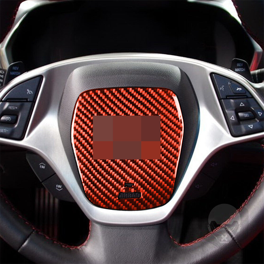 Red Carbon Fiber Steering Wheel Center Logo Trim for Chevrolet for Corvette C7 14-19