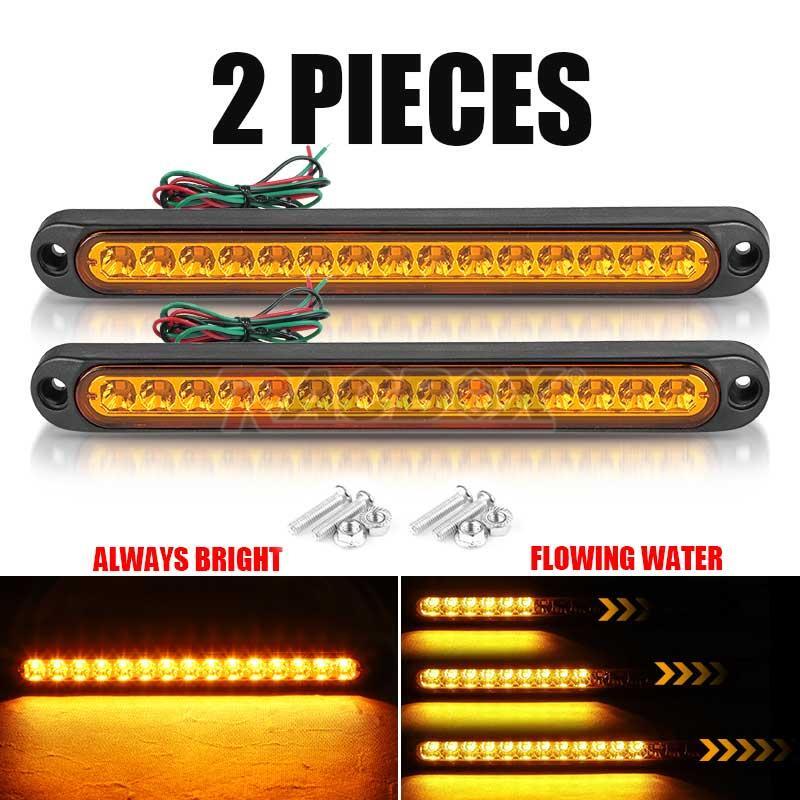 2X 10 Amber LED Truck Trailer Light Bar Stop Brake Turn Tail Lights Flowing DRL