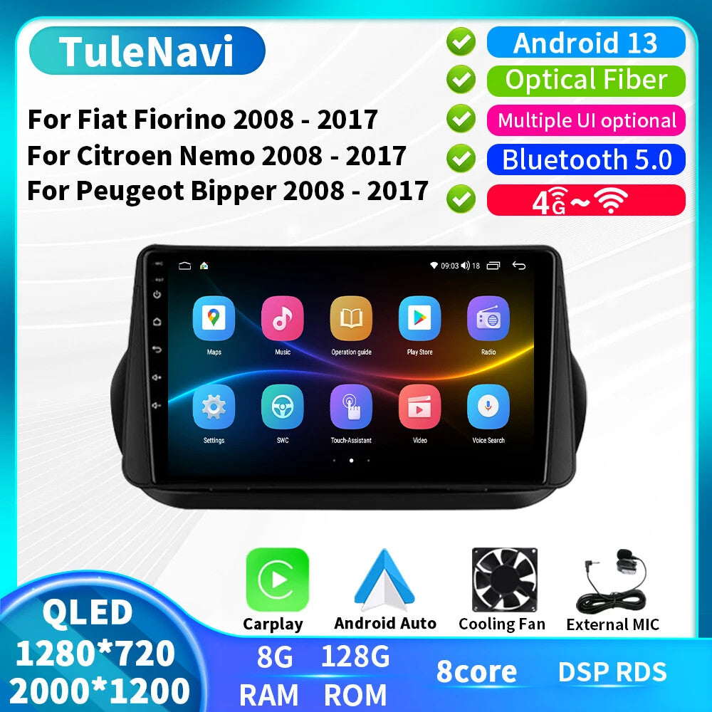 Car Radio CarPlay for Fiat Fiorino Qubo for Citroen Nemo for Peugeot Bipper GPS