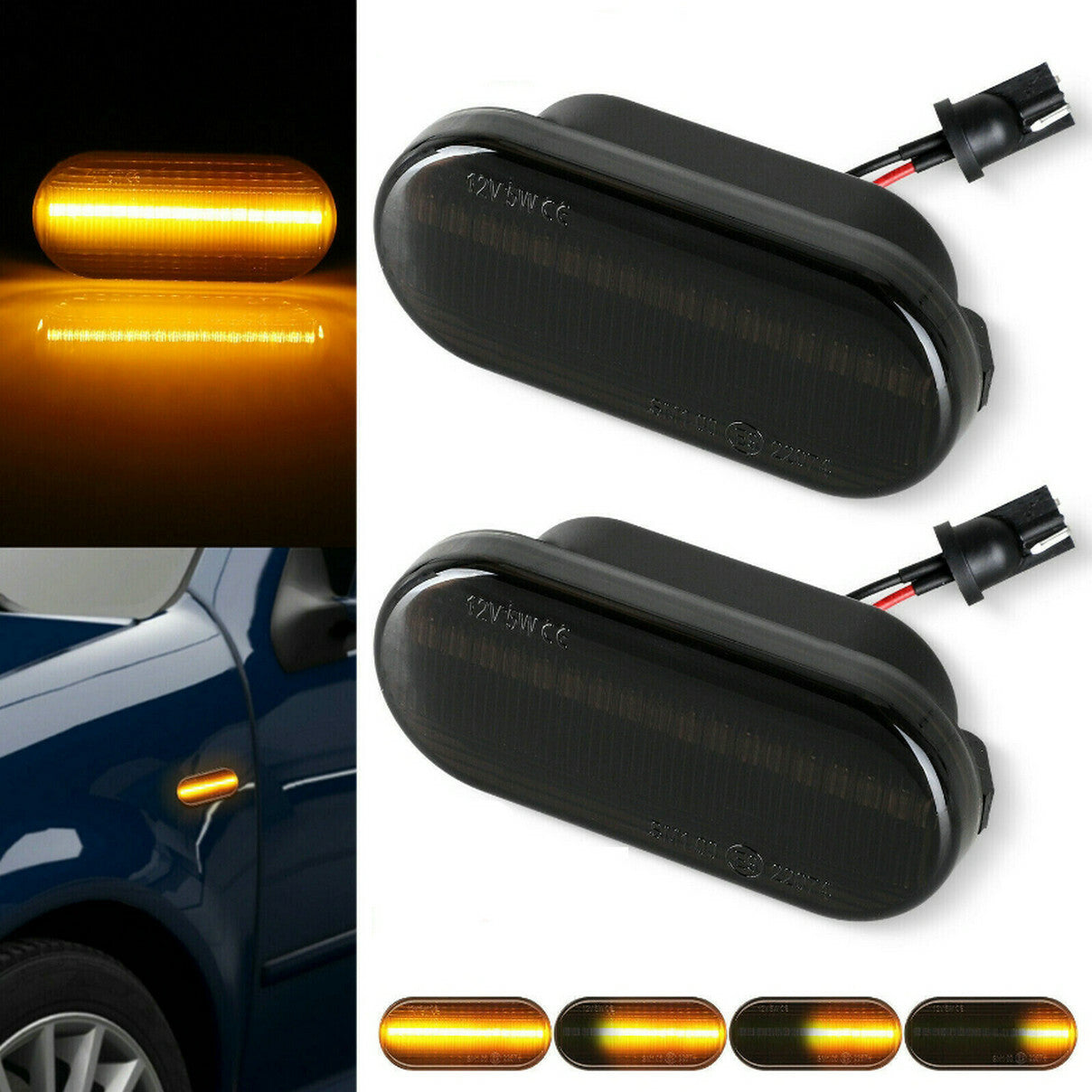 2-pack LED sequential side marker lights suitable for Volkswagen MK4, for Golf , for Jetta , GTI, R32, and Beetle.