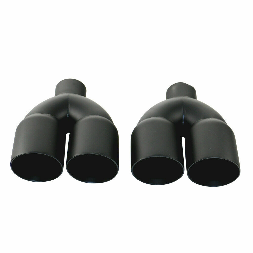 Pair 2'' ID 3'' OD Universal Matte Black Dual Exhaust End Tips Stainless Steel 2