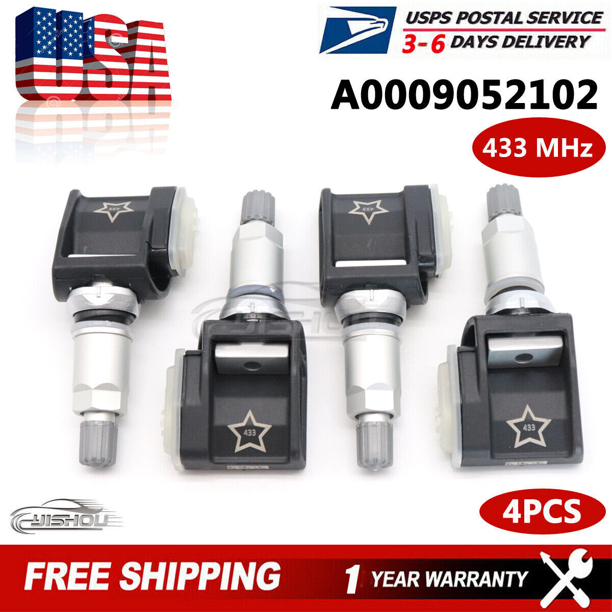Kit of 4 Tire Sensors A0009052102 Tpms 433MHz for BMW 540i 740i 750i X3 G20 G30