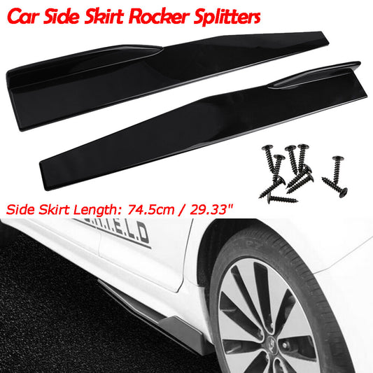 Glossy black exterior side skirts + front lip chin impact protection body kit (universal)