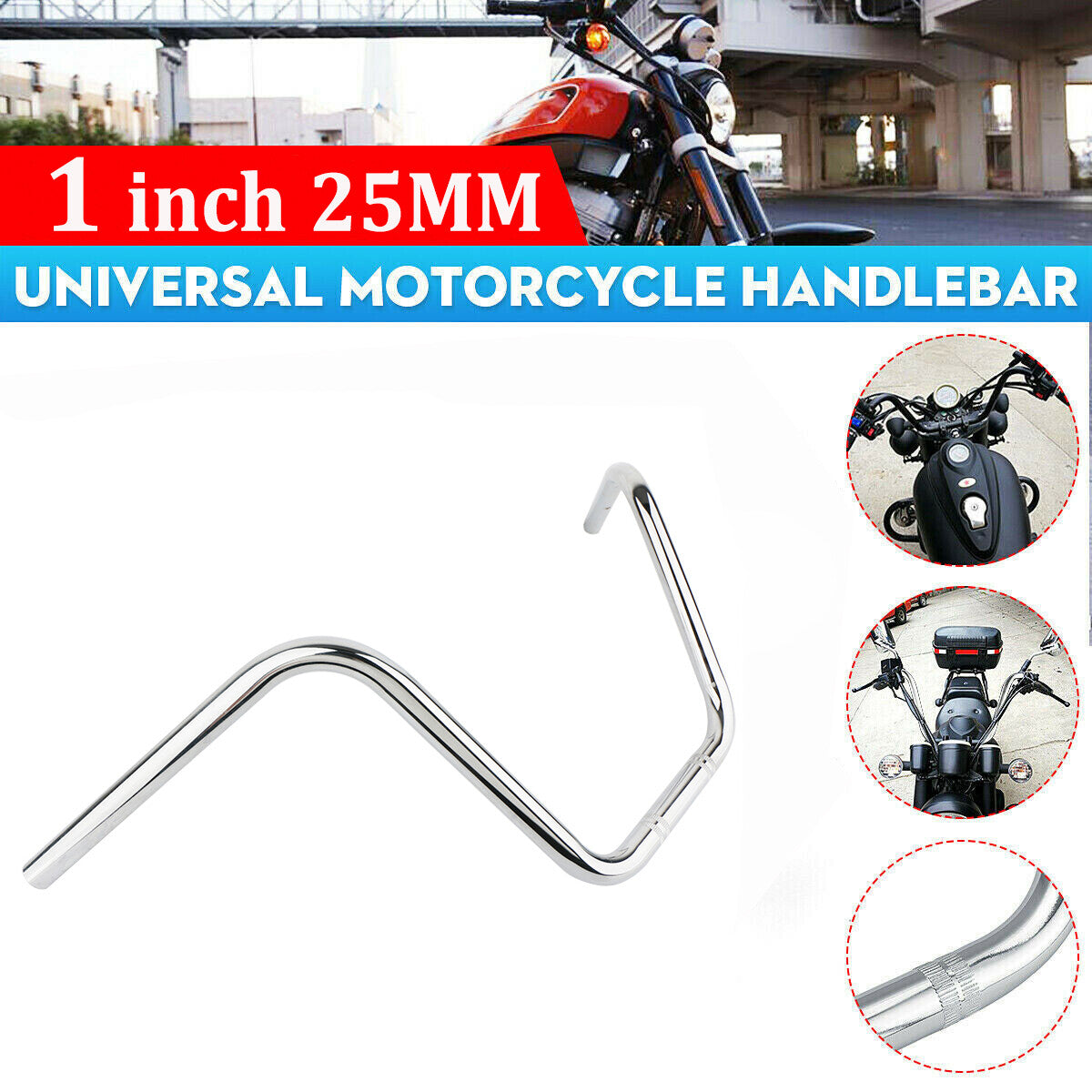 1-inch chrome motorcycle handlebar tow bar for Harley Chopper Bobber Cafe Racer