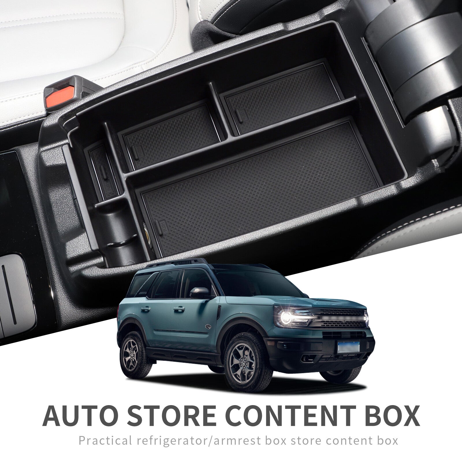 Car Armrest Storage Box for Ford Bronco Sport 2020 2021 Accessories Tidying Tray