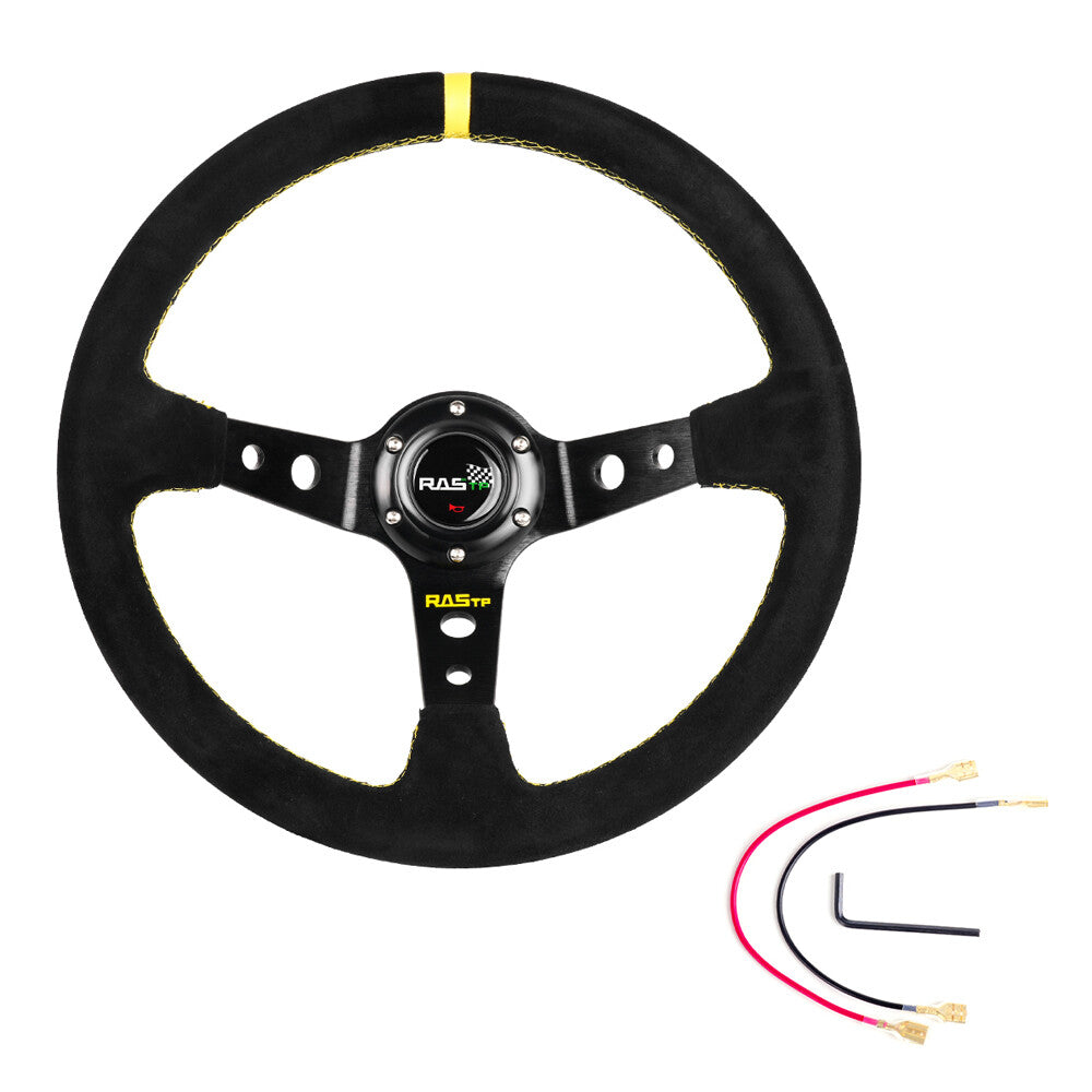 14inch 345mm Deep Dish 93mm Drifting Racing Steering Wheel Suede Leather