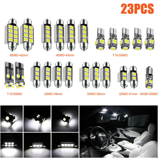 23P Car LED Interior Lights Lamp Bulb Set White 6000K Reading License Plate Lamp